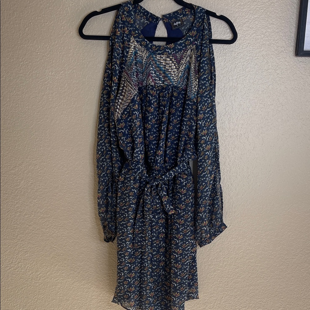 Lush Blue Geometric Long Sleeve Dress
